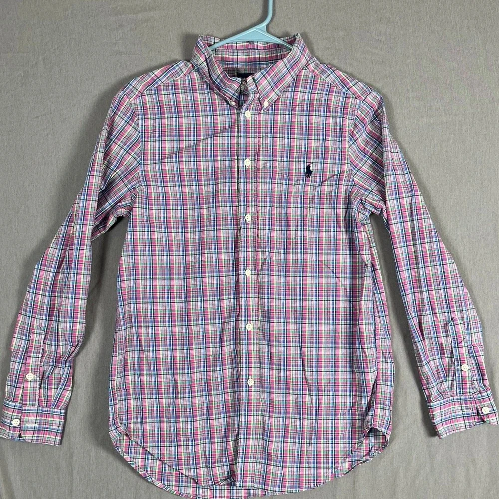 Ralph Lauren Shirt Kids L 14-16 Multi-color Plaid Button-down EUC